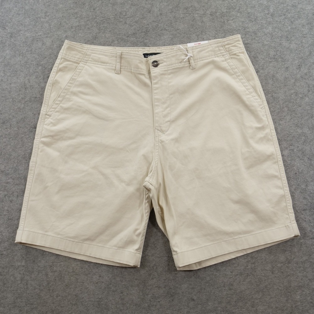 Lucky Brand Shorts Men 38 Beige Flat Front Advanced Stretch Chino Casual New